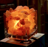 himalayan pink salt rock  lamp bowl  crystal authentic real aromatherapy  square glass stone gift 